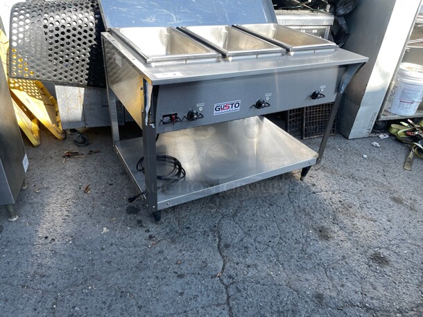 New! Gusto 3W120-4 120v Stainless Commercial 3 Well Steam Table NSF 115 Volt Tested and Working! - Image 2 of 9
