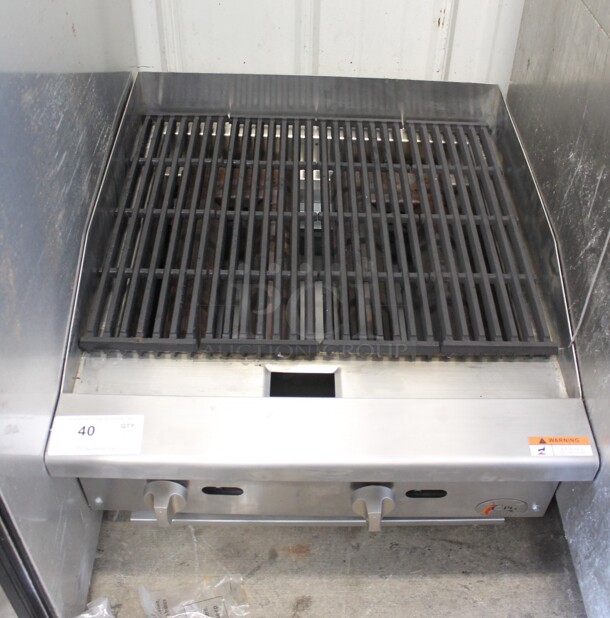 BRAND NEW SCRATCH AND DENT!  Cooking Performance Group CPG Stainless Steel Commercial Countertop Natural Gas Powered Charbroiler Grill. - Image 1 of 3