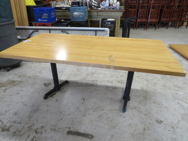 One Solid Wooden Butcher Block Table Top On A Dual Pedestal Base. 72X36X30 - Image 2 of 3
