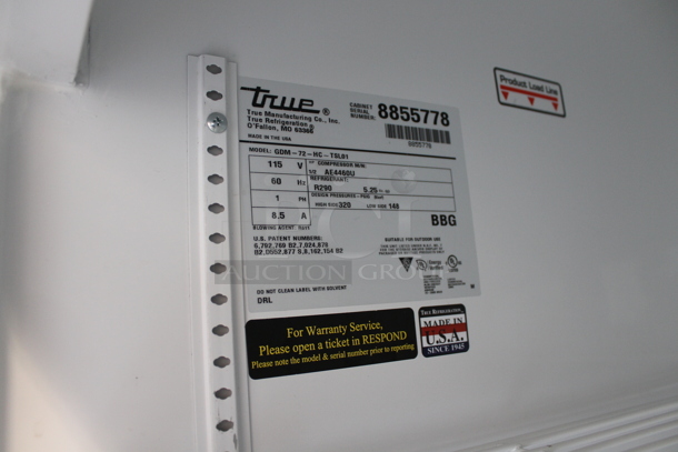 2016 True GDM-72-HC-TSL01 Metal Commercial 3 Door Reach In Cooler Merchandiser w/ Poly Coated Racks. 115 Volts, 1 Phase. Tested and Working! - Image 3 of 6