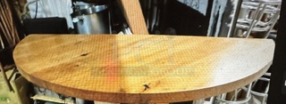 One 2 Inch Thick Wall Mounted Solid Wood Butcher Bolck Half Moon Shaped Table Top. NO BASE> 59X38