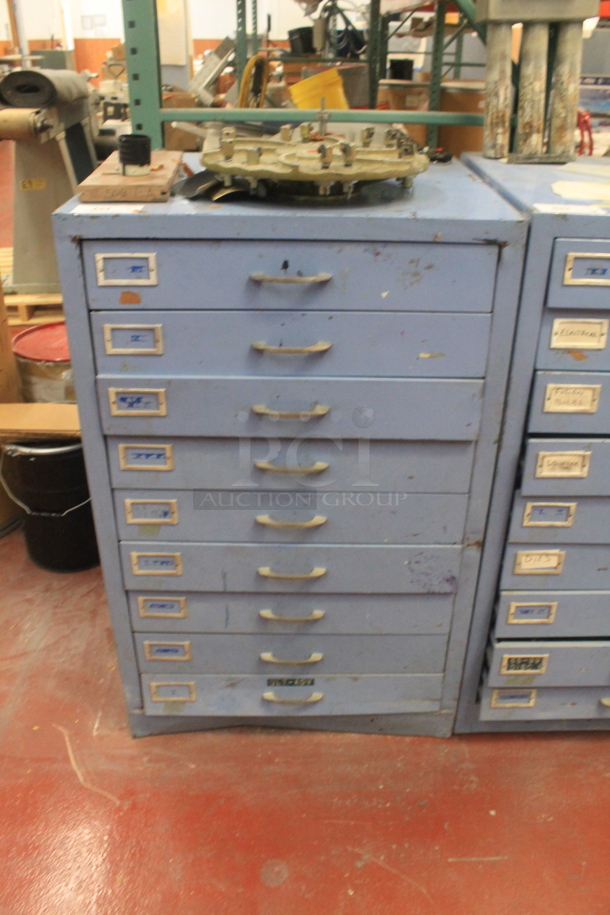 Blue Metal 9 Drawer Filing Cabinet w/ Contents. BUYER MUST REMOVE. - Image 1 of 8