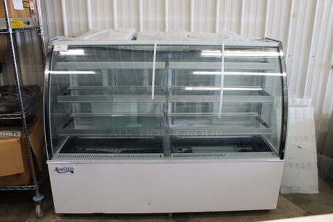 BRAND NEW SCRATCH AND DENT! Avantco 193BCTD72W Metal Commercial Curved Glass Refrigerated Bakery Display Case Merchandiser. 110-120 Volts, 1 Phase. Tested and Powers On But Does Not Get Cold