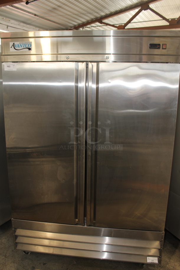 Avantco 178CFD2RR Stainless Steel Commercial 2 Door Reach In Cooler w/ Poly Coated Racks on Commercial Casters. 115 Volts, 1 Phase. Tested and Working! - Image 1 of 11