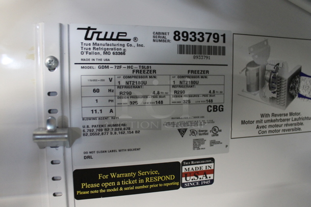 2016 True GDM-72F-HC-TSL01 ENERGY STAR Metal Commercial 3 Door Reach In Freezer Merchandiser w/ Poly Coated Racks. 115/208-230 Volts, 1 Phase. - Image 3 of 7