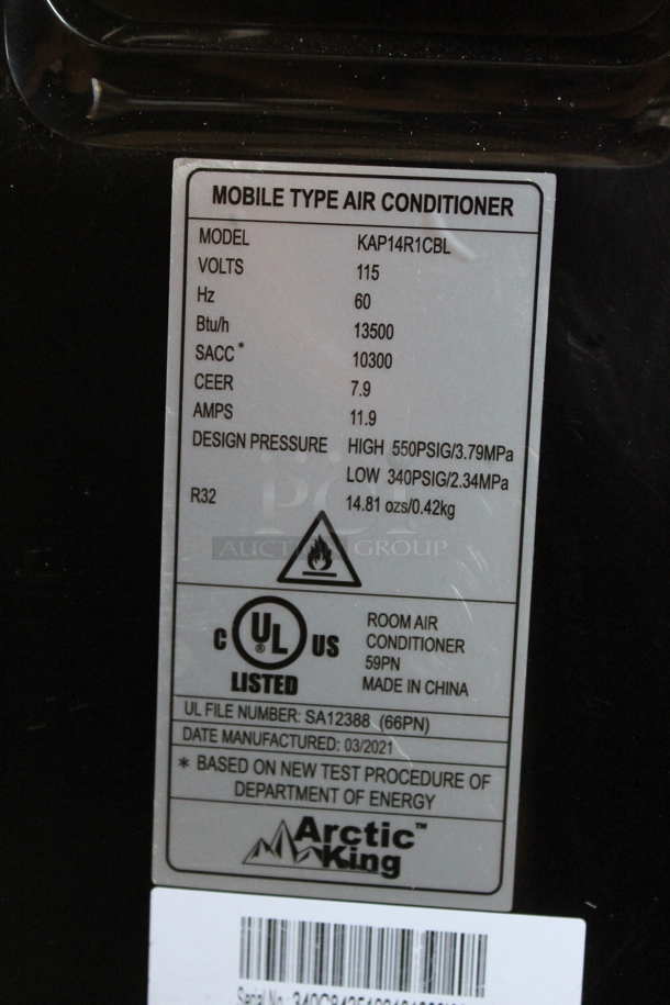 BRAND NEW SCRATCH AND DENT! Arctic King KAP14R1CBL Metal Portable Air Conditioner. 115 Volts, 1 Phase. 13,500 BTU. Tested and Working! - Image 8 of 10