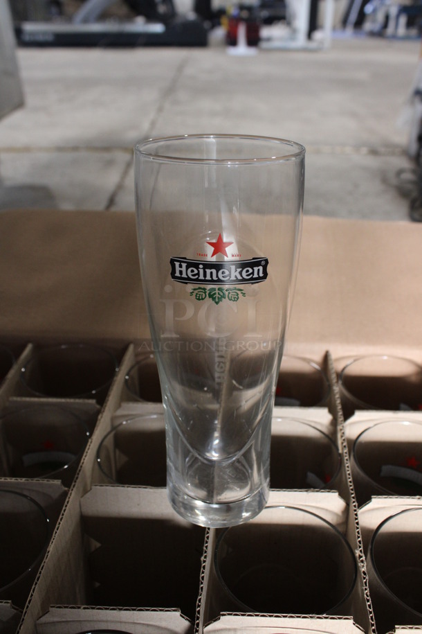 24 BRAND NEW IN BOX! Heineken Beverage Glasses. 3x3x7.5. 24 Times Your Bid!