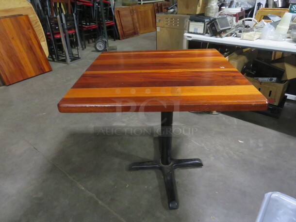 One BEAUTIFUL 2 Inch Thick Butcher Block Wooden Table Top On a Pedestal Base. 36X36X29
