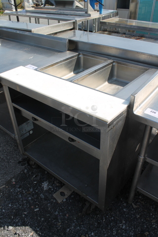 2015 Delfield EHEI36C Stainless Steel Commercial Electric Powered 2 Bay Steam Table w/ Under Shelf. 208-230 Volts, 1 Phase.