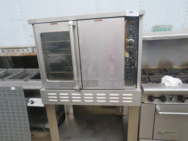 One Majestic American Range Natural Gas Manual Convection Oven With 5 Racks On Stand With Under Storage. 40X28X64 - Image 1 of 3