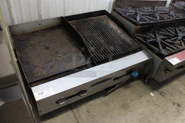 Castle Stainless Steel Commercial Natural Gas Powered Countertop Flat Top Griddle w/ Right Side Charbroiler. - Image 3 of 12