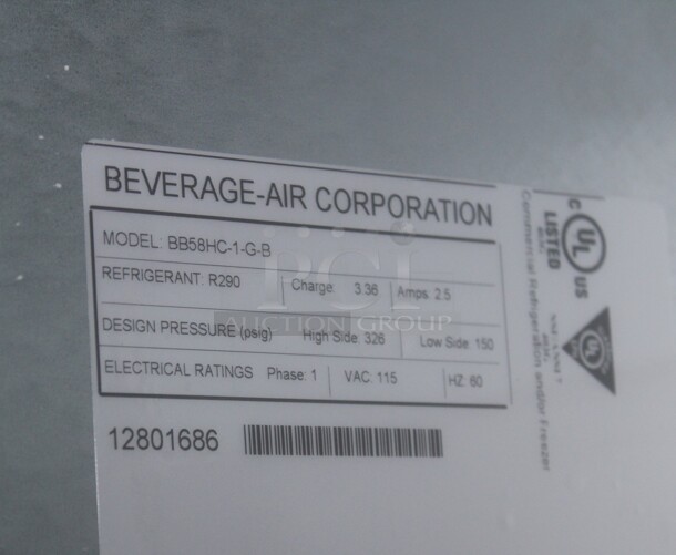 NEW! Beverage Air Model BB58HC-1-G-B Commercial Glass Door Bar Back Cooler With Stainless Steel Top. 59x28x40. 115V/60Hz.   - Image 4 of 8