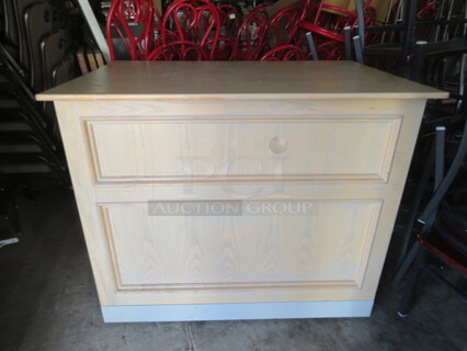 One Wooden Hostess Stand With 1 Metal Shelf. 48X28X42