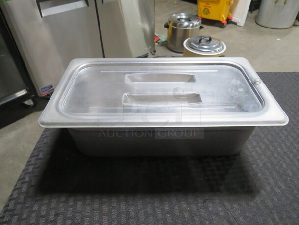 1/3 Size 4 Inch Deep Hotel Pan With A Poly Lid. 2XBID.