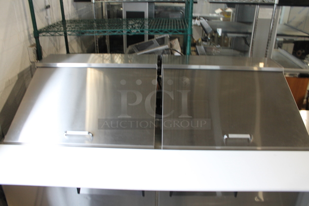 BRAND NEW! 2022 Atosa MSF8307GR Stainless Steel Commercial Sandwich Salad Prep Table Bain Marie Mega Top w/ Stainless Steel 1/6 Size Drop In Bins on Commercial Casters. 115 Volts, 1 Phase. Tested and Working! - Image 2 of 11