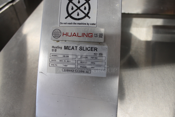 2021 Hualing HB-350 Stainless Steel Commercial Floor Style Heavy Duty Slicer. 110 Volts, 1 Phase. Tested and Powers On But Parts Do Not Move - Image 7 of 7
