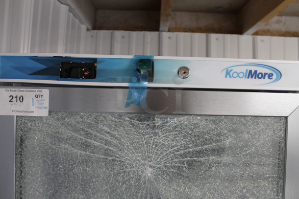 BRAND NEW SCRATCH AND DENT! KoolMore Metal Commercial Single Door Reach In Cooler w/ Poly Coated Racks. See Pictures For Glass Damage. 115 Volts, 1 Phase. Tested and Working! - Image 2 of 4