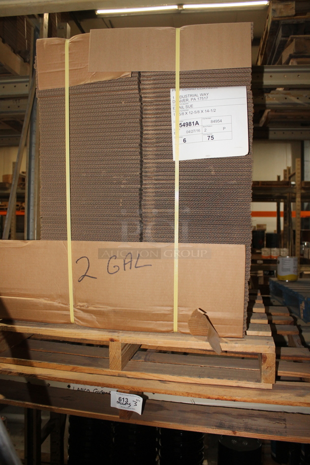 ALL ONE MONEY! Lot of Three Wooden Pallets, Metal Tins and and NEW Cardboard Boxes. BUYER MUST REMOVE. - Image 5 of 6