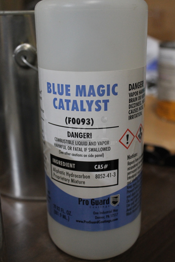 Wood Pattern Desk w/ Contents Including Liquid Roof, Liquid Rubber and Blue Magic Catalyst. - Image 8 of 10