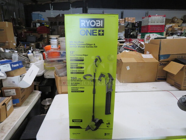 One Ryobi 18 Volt Cordless String Trimmer/Edger And Jet Fan Blower Combo - Image 1 of 2