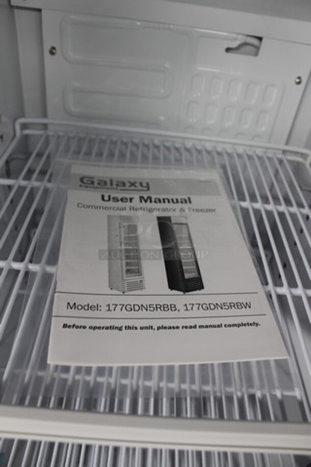 BRAND NEW SCRATCH AND DENT! Galaxy 177GDN5RBB Metal Commercial  16 1/2" White Swing Glass Door Merchandiser Refrigerator with Red, White, and Blue LED Lighting. 115 Volts, 1 Phase. Tested and Working! - Image 4 of 5