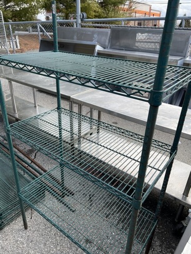 Green Finish 3 Tier Shelving Unit. BUYER MUST DISMANTLE. PCI CANNOT DISMANTLE FOR SHIPPING. PLEASE CONSIDER FREIGHT CHARGES. 36x18x65 - Image 3 of 3