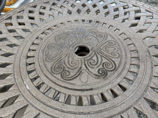 Brown Bar Height Round Outdoor Patio Table. Stock Picture - Cosmetic Condition May Vary. 36x36x43 - Image 3 of 5