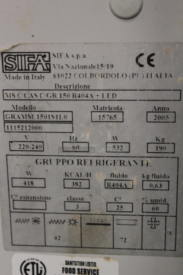 BRAND NEW SCRATCH AND DENT! Sifa GRAMSL151S1L0 Metal Commercial Deli Display Case Merchandiser. 220-240 Volts.  - Image 8 of 8