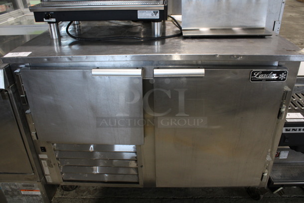 2012 Leader Model LB48 S/C Stainless Steel Commercial 2 Door Undercounter Cooler on Commercial Casters. 115 Volts, 1 Phase. 48x32x36. Tested and Working!