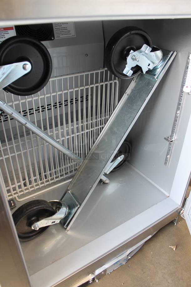 BRAND NEW SCRATCH AND DENT! Beverage Air UCR24HC Stainless Steel Commercial Single Door Undercounter Cooler w/ Commercial Casters. 115 Volts, 1 Phase. Tested and Powers On But Does Not Get Cold - Image 3 of 4