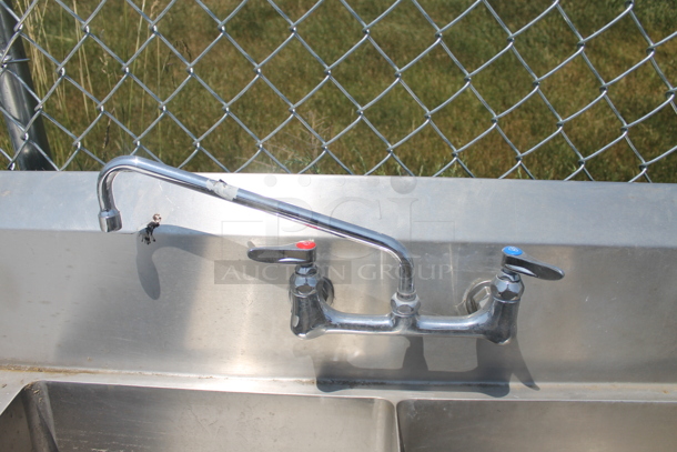 John Boos 4B182442D18 Commercial Stainless Steel 3 Bay Sink With Left And Right Drainboards, Low Lead Faucets And Pre-Rinse Faucet  - Image 7 of 11