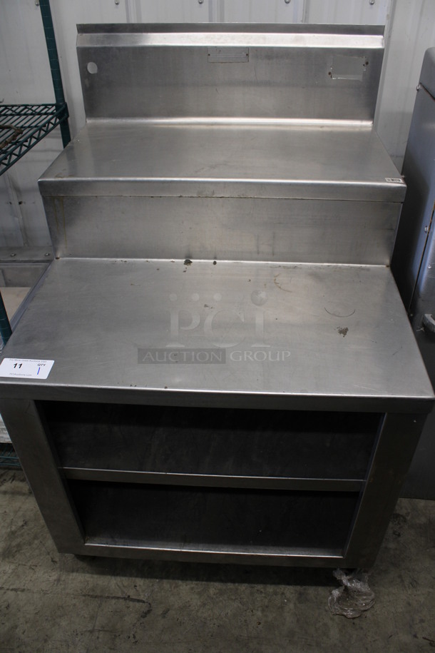 Stainless Steel Commercial 2 Tier Counter w/ Backsplash and 2 Under Shelves on Commercial Casters. 32x35x48