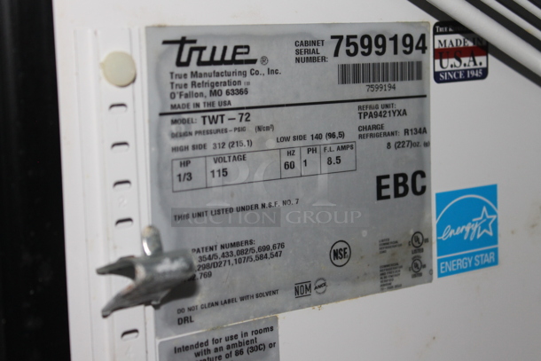 2013 True TWT-72 ENERGY STAR Stainless Steel Commercial 3 Door Work Top Cooler. 115 Volts, 1 Phase. Tested and Working! - Image 8 of 8
