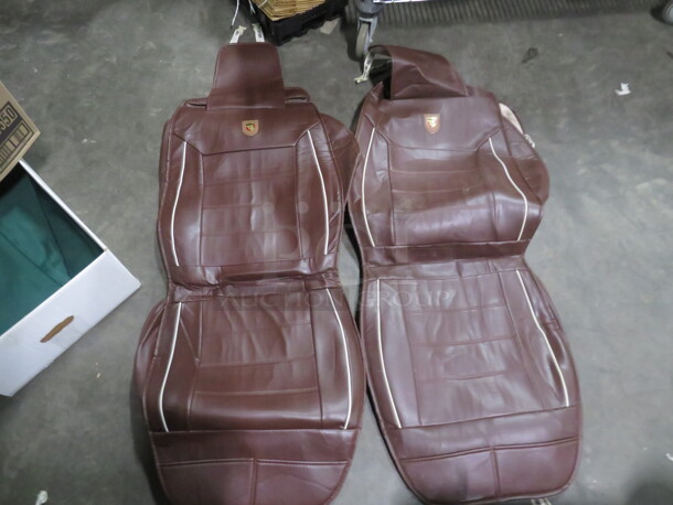 Brown Leather Look Car Seat Covers. 2XBID - Image 1 of 3