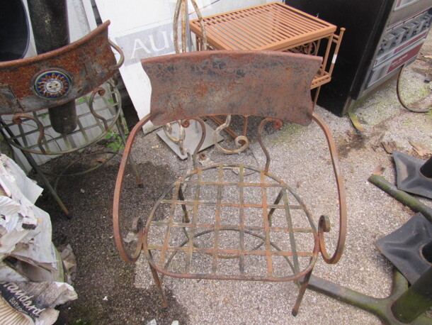 Metal Patio Chair With Patina And An AWESOME Sunflower Tile On The Back. 2XBID - Image 2 of 4