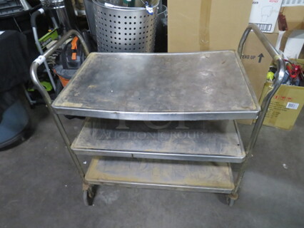 One Stainless Steel 3 Shelf Cart On Casters. 37X21X36