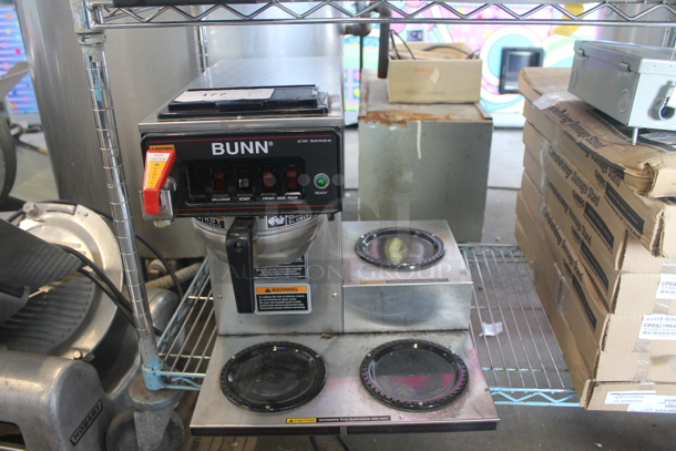 2012 Bunn CWTF15 Stainless Steel Commercial Countertop 3 Burner Coffee Machine w/ Hot Water Dispenser and Metal Brew Basket. 120 Volts, 1 Phase. - Image 1 of 7