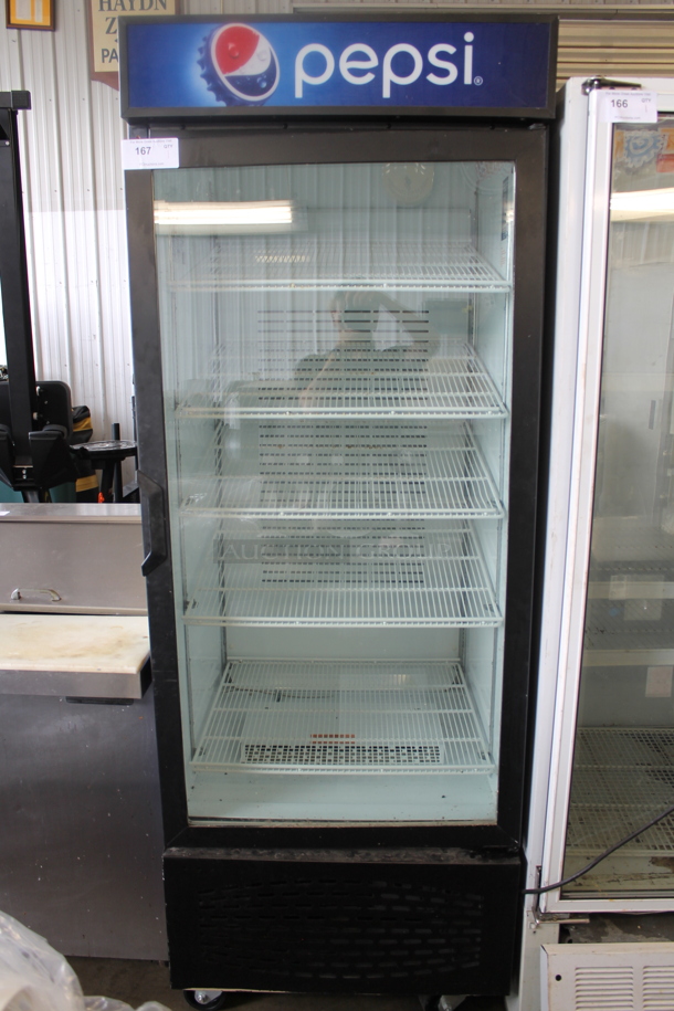 Frigoglass MC750-V2 Metal Commercial Single Door Reach In Cooler Merchandiser w/ Poly Coated Racks on Commercial Casters. 115 Volts, 1 Phase. Tested and Working! - Image 1 of 4