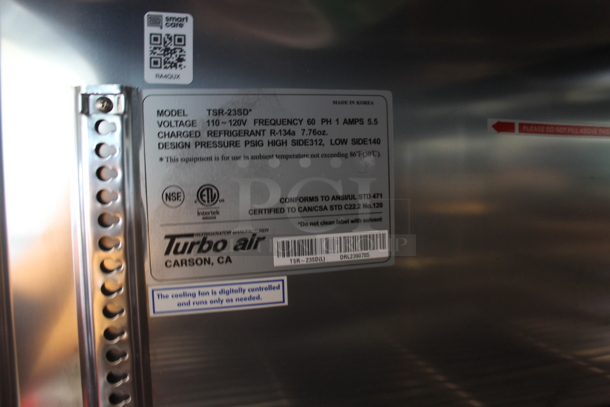 Turbo Air TSR-23SD Stainless Steel Commercial Single Door Reach In Cooler w/ Poly Coated Racks on Commercial Casters. 110-120 Volts, 1 Phase. Tested and Powers On But Does Not Get Cold - Image 5 of 6