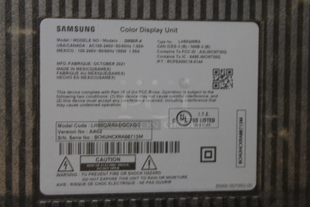 2021 Samsung QM50R-A 50" Signage Color Display Monitor. 100-240 Volts, 1 Phase. Buyer Must Pick Up - We Will Not Ship This Item - Image 4 of 4