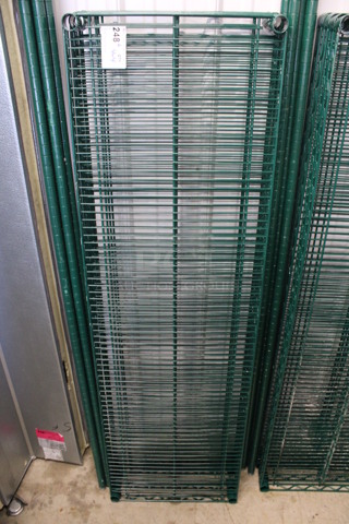 ALL ONE MONEY! Lot of 4 Green Finish Shelves and 4 Green Finish Poles! 60x18x1.5, 87"