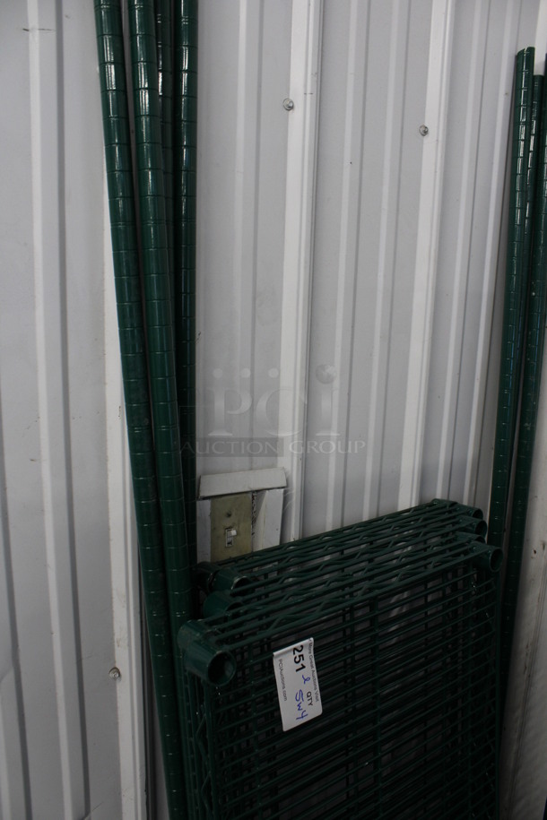 ALL ONE MONEY! Lot of 5 Green Finish Shelves and 4 Green Finish Poles! 48x18x1.5, 75" - Image 3 of 3