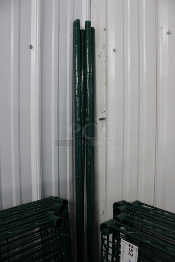 ALL ONE MONEY! Lot of 5 Green Finish Shelves and 4 Green Finish Poles! 48x18x1.5, 75" - Image 3 of 4