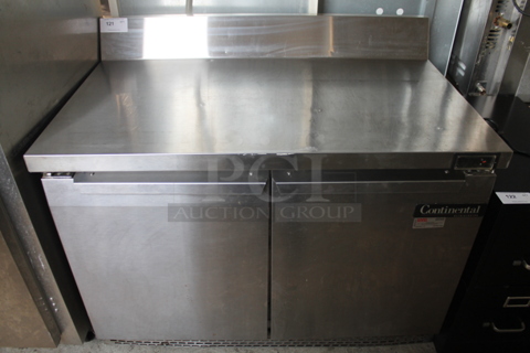 2018 Continental SW48-BS Stainless Steel Commercial 2 Door Work Top Cooler w/ Backsplash. 115 Volts, 1 Phase. Tested and Working!