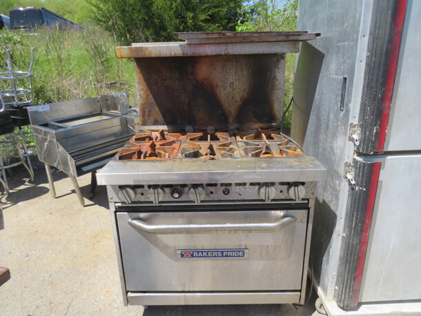 One Bakers Pride Natural Gas 6 Burner Range With 2 Racks.  #36BP6BS3ON. 36X33X56 - Image 2 of 3