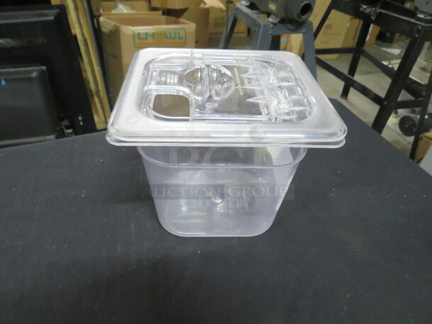 One 1/6 Size 6 Inch Deep Food Storage Container With Flip Lid.