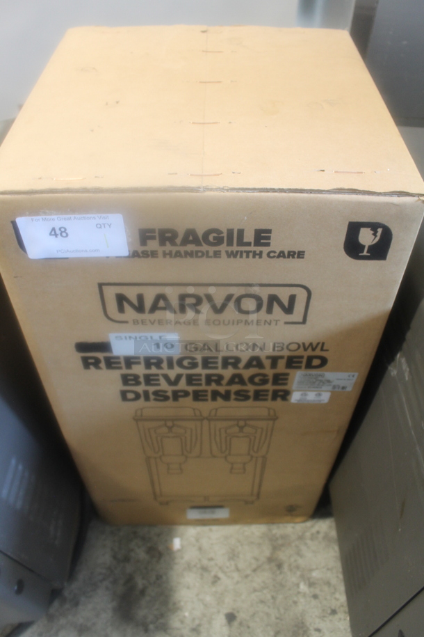 	BRAND NEW IN BOX! Narvon MEGA 140S 378D10G1 Stainless Steel Commercial Single 10 Gallon Bowl Refrigerated Beverage Dispenser. 120 Volts, 1 Phase. Tested and Working! Stock Picture Used For Gallery Picture. - Image 2 of 5