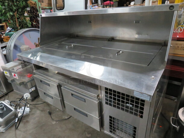 One WORKING Duke 4 Drawer Sandwich Prep Table  With SS Over Shelf On Casters. 120 Volt. Model# DPC-38-120. 60X37.5X50.5 - Image 2 of 4