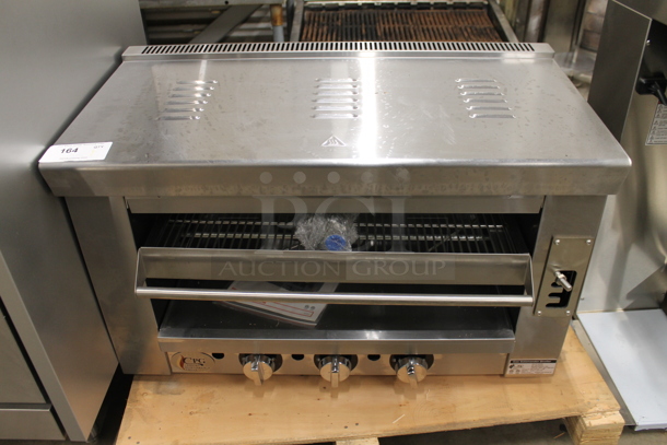 BRAND NEW SCRATCH AND DENT! Cooking Performance Group CPG 351S36SBN Stainless Steel Commercial Natural Gas Powered Salamander Broiler Cheese Melter. 36,000 BTU. Tested and Working! - Image 1 of 4