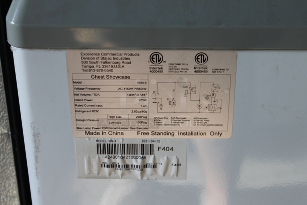 Excellence VBN-4 Metal Commercial Floor Style Freezer Merchandiser w/ Poly Coated Baskets on Commercial Casters. Glass Broken on 1 Lid. 115 Volts, 1 Phase. Tested and Working! - Image 5 of 5